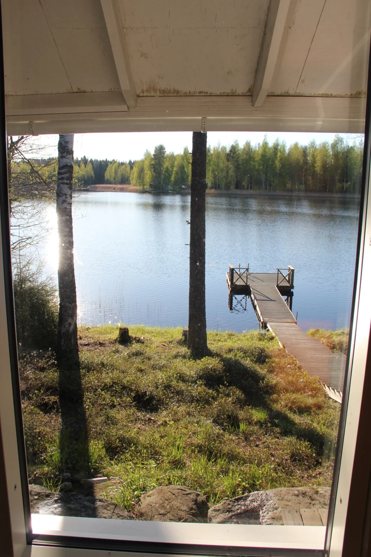 Spring lake and pier from the sauna porch