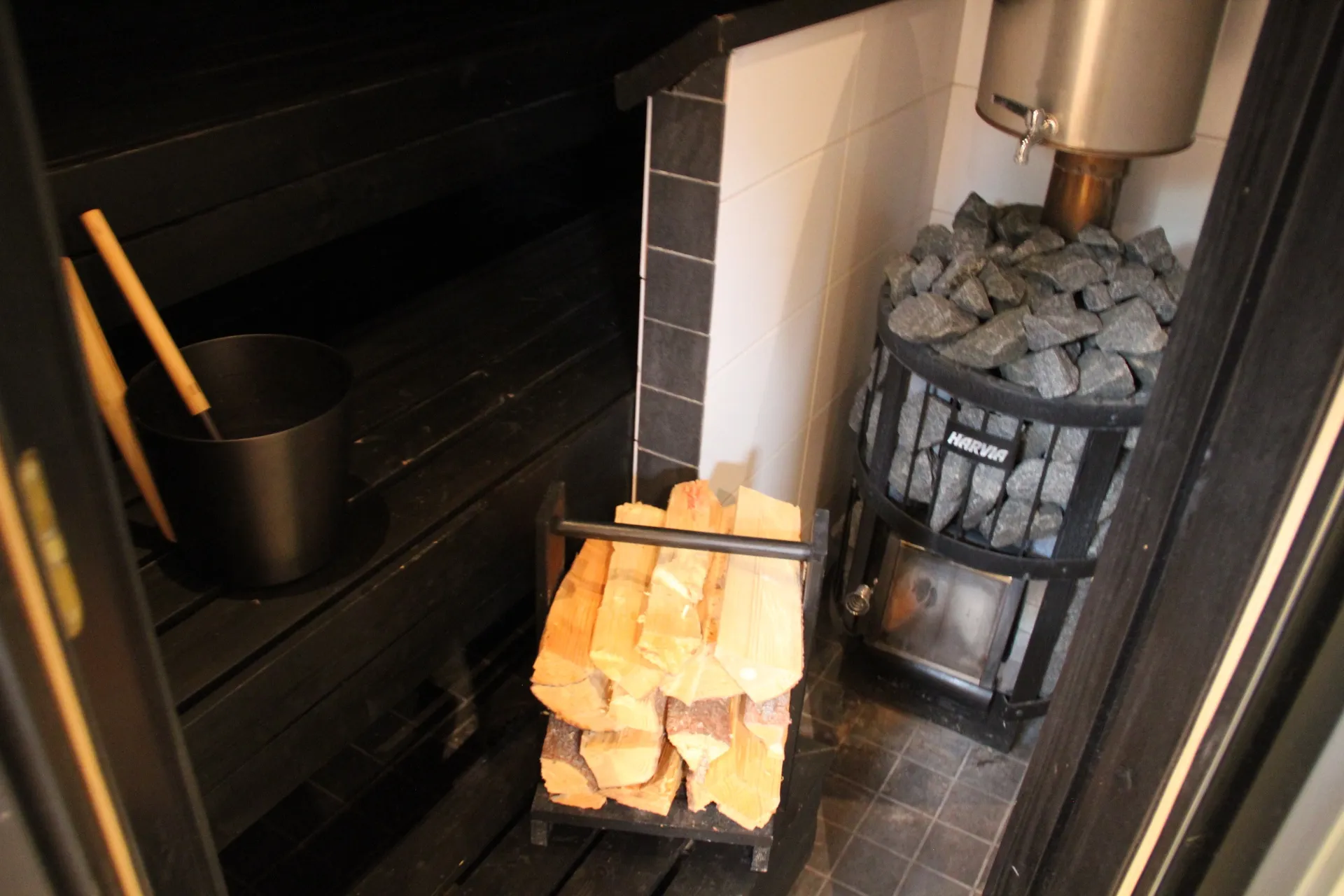 Harvia wood-burning stove with hot stones